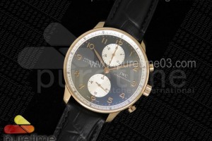 ZF IWC 포르투기저 크로노그래프 로즈골드 그레이다이얼 블랙가죽스트랩 Portuguese Chrono IW371433 