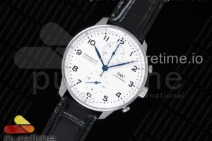 ZF IWC 포르투기저 크로노그래프 150주년 화이트다이얼 블루핸즈 블랙가죽스트랩 Portugieser Chronograph Edition “150 Years” IW371602 ZF 1:1 Best Edition White Dial on Black Leather Strap A7750 (Slim Movement)