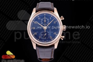 ZF IWC 포르투기저 크로노 클래식 로즈골드 블루다이얼 브라운가죽스트랩 Portugieser Chrono Classic 42 RG IW390305 ZF 1:1 Best Edition Blue Dial on Brown Leather Strap A7750