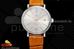 V7F IWC 포르토피노 37미리 화이트다이얼 브라운가죽스트랩 Portofino 37mm SS V7F 1:1 Best Edition White Dial on Light Brown Leather Strap A2892