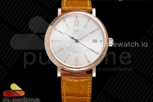 V7F IWC 포르토피노 로즈골드 37미리 화이트다이얼 브라운가죽스트랩 Portofino 37mm RG V7F 1:1 Best Edition White Dial on Light Brown Leather Strap A2892