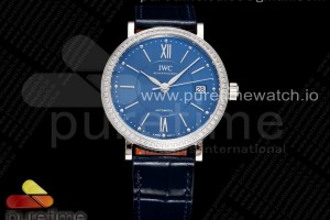 V7F IWC 포르토피노 37미리 블루다이얼 다이아베젤 블루가죽스트랩 Portofino 37mm SS V7F 1:1 Best Edition Blue Dial Diamonds Bezel on Blue Leather Strap A2892