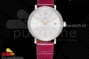 V7F IWC 포르토피노 37미리 화이트다이얼 다이아베젤 핑크가죽스트랩 Portofino 37mm SS V7F 1:1 Best Edition White Dial Diamonds Bezel on Pink Leather Strap A2892