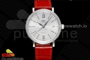 V7F IWC 포르토피노 37미리 화이트다이얼 다이아베젤 레드가죽스트랩 Portofino 37mm SS V7F 1:1 Best Edition White Dial Diamonds Bezel on Red Leather Strap A2892