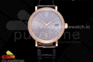 V7F IWC 포르토피노 로즈골드 37미리 그레이다이얼 다이아베젤 블랙가죽스트랩 Portofino 37mm RG V7F 1:1 Best Edition Gray Dial Diamonds Bezel on Black Leather Strap A2892