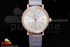 V7F IWC 포르토피노 로즈골드 37미리 실버다이얼 다이아베젤 그레이가죽스트랩 Portofino 37mm RG V7F 1:1 Best Edition Silver Dial Diamonds Bezel on Gray Leather Strap A2892