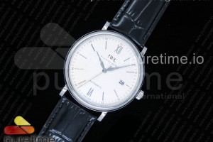 MKF V5 IWC 포르토피노 화이트다이얼 Portofino Automatic SS MKF 1:1 Best Edition White Dial on Black Leather Strap MIYOTA 9015 V5