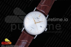 TWF IWC 포르토피노 화이트다이얼 골드인덱스 브라운가죽스트랩 Portofino Automatic SS TWF 1:1 Best Edition Silver Dial Gold Markers on Brown Leather Strap A2892