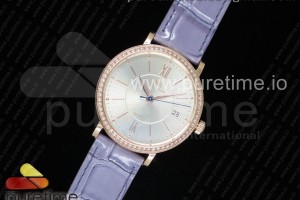 MKF IWC 포르토피노 37미리 실버다이얼 로즈골드 다이아베젤 퍼플가죽스트랩 Portofino Automatic 37 RG MK 1:1 Best Edition Silver Dial Diamonds Bezel on Light Pueple Leather Strap MIYOTA 9015