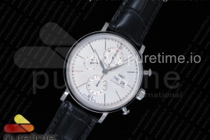 ZF IWC 포르토피노 크로노 화이트다이얼 블랙가죽스트랩 Portofino Chrono SS ZF 1:1 Best Edition White Dial SS Markers on Black Leather Strap A7750