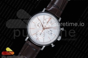 ZF IWC 포르토피노 크로노 화이트다이얼 로즈골드핸즈 브라운가죽스트랩 Portofino Chrono SS ZF 1:1 Best Edition White Dial RG Markers on Brown Leather Strap A7750