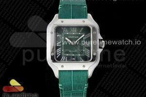 AF 까르띠에 산토스 미듐 35미리 그린다이얼 그린가죽스트랩 Santos de Cartier 35mm SS AF 1:1 Best Edition Green Dial on Green Leather Strap MIYOTA 9015