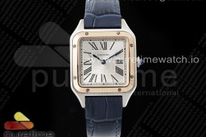 AF 까르띠에 산토스 뒤몽 27.5미리 로즈골드콤비 실버다이얼 블루악어가죽스트랩 Santos Dumont 27.5mm SS/RG AF 1:1 Best Edition Silver Dial on Blue Croco Strap A157