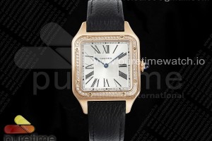 AF 까르띠에 산토스 뒤몽 31.4미리 로즈골드 다이아베젤 실버다이얼 블랙가죽스트랩 Santos Dumont 31.4mm RG AF 1:1 Best Edition Silver Dial Diamonds Bezel on Black Leather Strap A157