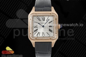 AF 까르띠에 산토스 뒤몽 31.4미리 로즈골드 다이아베젤 실버다이얼 그레이악어가죽스트랩  Santos Dumont 31.4mm RG AF 1:1 Best Edition Silver Dial Diamonds Bezel on Gray Croco Strap A157