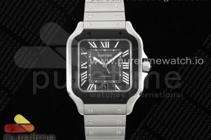 3KF 까르띠에 산토스 라지 블랙베젤 그레이다이얼 스틸브레이슬릿 Santos de Cartier 40mm SS 3KF 1:1 Best Edition White Dial Black Bezel on SS Bracelet MIYOTA 9015