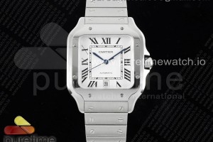 3KF 까르띠에 산토스 라지 화이트다이얼 스틸브레이슬릿  Santos de Cartier 40mm SS 3KF 1:1 Best Edition White Dial on SS Bracelet MIYOTA 9015