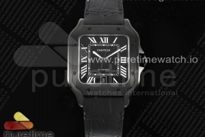 3KF 까르띠에 산토스 라지 PVD블랙 블랙다이얼 블랙가죽스트랩 Santos de Cartier 40mm PVD 3KF 1:1 Best Edition Black Dial on Black Leather Strap MIYOTA 9015