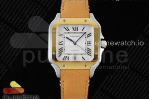 3KF 까르띠에 산토스 라지 옐로우골드콤비 화이트다이얼 브라운가죽스트랩 Santos de Cartier 40mm 3KF 1:1 Best Edition White Dial YG Bezel on Brown Leather Strap MIYOTA 9015