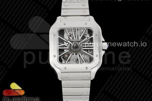 TWF 까르띠에 산토스 스켈레톤 스켈레톤다이얼 스틸브레이슬릿 Santos skeleton SS TWF Best Edition Skeleton Dial on SS Bracelet Ronda Quartz