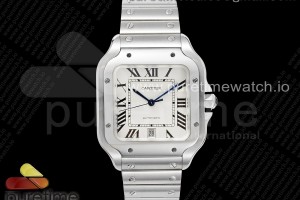 GF V2 까르띠에 산토스 라지 화이트다이얼 스틸브레이슬릿 Santos de Cartier 40mm SS GF 1:1 Best Edition White Dial on SS SmartLinks Bracelet MIYOTA 9015 V2 (Free Leather)