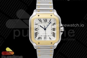 GF V2 까르띠에 산토스 라지 옐로우골드콤비 화이트다이얼 스틸브레이슬릿  Santos de Cartier 40mm SS/YG GF 1:1 Best Edition White Dial on YG SmartLinks Bracelet MIYOTA 9015 V2 (Free Leather)