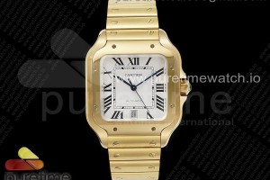 GF V2 까르띠에 산토스 라지 옐로우골드 화이트다이얼 스틸브레이슬릿 Santos de Cartier 40mm YG GF 1:1 Best Edition White Dial on YG SmartLinks Bracelet MIYOTA 9015 V2 (Free Leather)