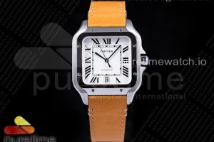 V6F V2 산토스 드 까르띠에 라지 40미리 가죽스트랩 Santos de Cartier 40mm 2018 V6F 1:1 Best Edition White Dial on Brown Leather Strap MIYOTA 9015 V2