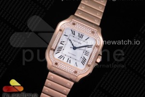 BVF V2 산토스 드 까르띠에 로즈골드 금통 다이아베젤 미듐 35미리 Santos de Cartier 35mm RG Diamonds Bezel BVF 1:1 Best Edition White Dial on RG SmartLinks Bracelet MIYOTA 9015 V2