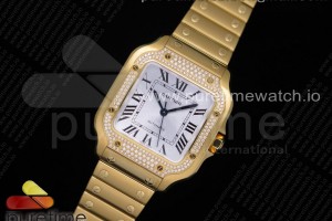 BVF V2 산토스 드 까르띠에 옐로우골드 금통 다이아베젤 미듐 35미리 Santos de Cartier 35mm YG Diamonds Bezel BVF 1:1 Best Edition White Dial on YG SmartLinks Bracelet MIYOTA 9015 V2