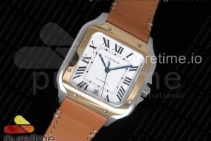 KORF 산토스 드 까르띠에 골드콤비 라지 40미리 가죽스트랩 Santos de Cartier Large 2018 KOR 1:1 Best Edition YG Bezel White Dial on Brown Leather Strap MIYOTA 9015