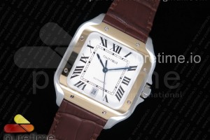 V6F 산토스 드 까르띠에 골드콤비 라지 40미리 가죽스트랩 Santos de Cartier 40mm 2018 V6F 1:1 Best Edition White Dial YG Bezel on Deep Brown Leather Strap MIYOTA 9015