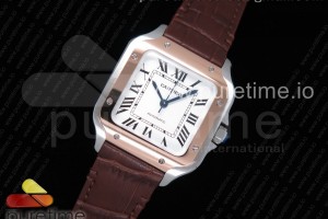 V6F 산토스 드 까르띠에 로즈골드 콤비 미듐 35미리 브라운 가죽스트랩 Santos de Cartier 35mm 2018 V6F 1:1 Best Edition White Dial RG Bezel on Deep Brown Leather Strap MIYOTA 9015