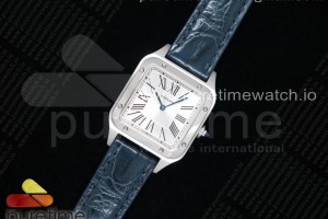 XF 산토스 뒤몽 27.5미리 스틸 실버다이얼 블루 악어가죽 Santos 27.5mm SS XF 1:1 Best Edition Silver Dial on Blue Croco Strap Ronda Quartz