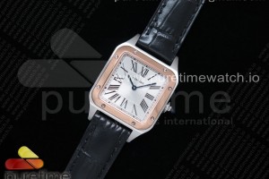 XF 산토스 뒤몽 27.5미리 로즈골드 콤비 실버다이얼 블랙 가죽스트랩 Santos 27.5mm SS/RG XF 1:1 Best Edition Silver Dial on Black Strap Ronda Quartz