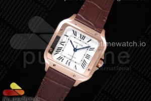 V6F 산토스 드 까르띠에 로즈골드 금통 미듐 35미리 가죽스트랩 Santos de Cartier 35mm RG V6F 1:1 Best Edition White Dial on Brown Leather Strap MIYOTA 9015