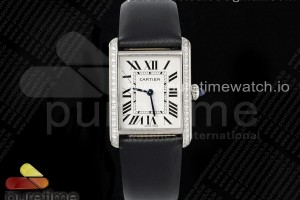 AF 까르띠에 탱크머스트 25.5미리 화이트다이얼 다이아베젤 블랙패브릭스트랩 Tank Must SS 25.5mm AF 1:1 Best Edition White Dial Diamonds Bezel on Black Fabric Strap Ronda Quartz