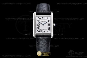 K11F 까르띠에 탱크 머스트 25.5mm 라지 화이트다이얼 블랙가죽스트랩 Cartier Tank Must Large C-Blk SS/LE White K11 Sw Qtz