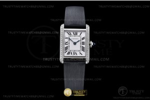 K11F 까르띠에 탱크 머스트 22mm 스몰 다이아베젤 화이트다이얼 블랙나일론스트랩 Cartier Tank Must Small Dia SBlk SS/LE Wht K11 Sw Qtz