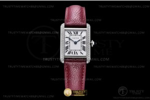K11F 까르띠에 탱크 머스트 22mm 스몰 다이아베젤 화이트다이얼 와인가죽스트랩 Cartier Tank Must Small Dia Red SS/LE Wht K11 Sw Qtz