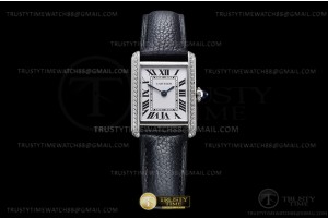 K11F 까르띠에 탱크 머스트 22mm 스몰 다이아베젤 화이트다이얼 블랙가죽스트랩 Cartier Tank Must Small Dia Blk SS/LE Wht K11 Sw Qtz