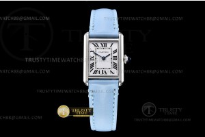 K11F 까르띠에 탱크 머스트 22mm 스몰 화이트다이얼 스카이블루가죽스트랩 Cartier Tank Must Small Blu SS/LE White K11 Swiss Qtz