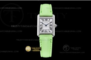 K11F 까르띠에 탱크 머스트 22mm 스몰 화이트다이얼 그린가죽스트랩 Cartier Tank Must Small Grn SS/LE White K11 Swiss Qtz