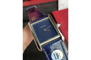 DRF 까르띠에 탱크 머스트 스몰 블루다이얼 블루가죽스트랩 Cartier Tank Must SS/LE Green Swiss Qtz