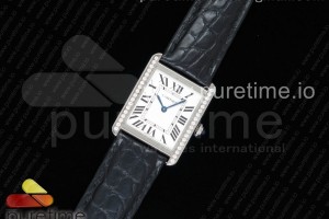 AF 탱크솔로 스몰 25미리 화이트다이얼 다이아베젤 블랙 악어가죽스트랩 Tank Solo Ladies 25mm SS AF 1:1 Best Edition White Dial Diamonds Bezel on Black Crocodile Strap Ronda Quartz