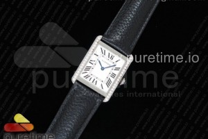 AF 탱크솔로 스몰 25미리 화이트다이얼 다이아베젤 블랙 가죽스트랩 Tank Solo Ladies 25mm SS AF 1:1 Best Edition White Dial Diamonds Bezel on Black Leather Strap Ronda Quartz