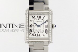 K11F 탱크솔로 스몰 24미리 화이트다이얼 다이아베젤 스틸 브레이슬릿 Tank Solo Ladies 25mm SS Diamond Bezel K11F 1:1 Best Edition White Dial on SS Bracelet Ronda Quartz