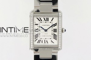 K11F 탱크솔로 라지 27미리 화이트다이얼 다이야베젤 스틸 브레이슬릿 Tank Solo Ladies 28mm SS Diamond Bezel K11F 1:1 Best Edition White Dial on SS Bracelet Ronda Quartz