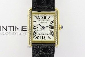 AF 탱크솔로 스몰 24미리 화이트다이얼 다이아베젤 옐로우골드 금통 블랙 악어가죽스트랩 Tank Solo Ladies 25mm Dia Bezel YG AF 1:1 Best Edition White Dial on Black Leather Strap Ronda Quartz