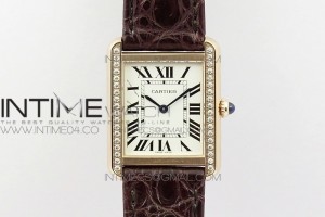 AF 탱크솔로 스몰 24미리 화이트다이얼 다이아베젤 로즈골드금통 브라운악어가죽스트랩 Tank Solo Ladies 25mm Dia Bezel RG AF 1:1 Best Edition White Dial on Brown Leather Strap Ronda Quartz